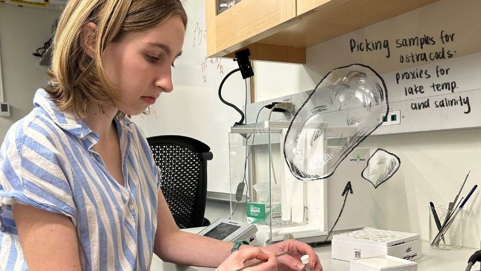 Anna analyzing samples in the lab. A