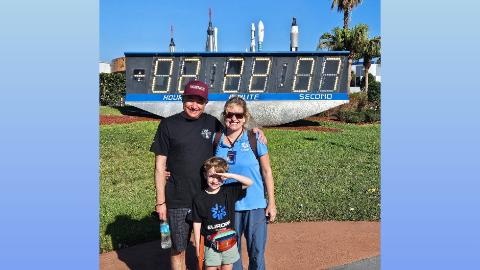 Patrick Russell (PhD 2005), Ingrid Daubar (DEEPS Associate Professor (Research)), and their son Arthur. 