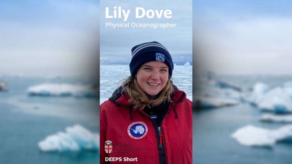 A thumbnail from the video, featuring Lily Dove in the Southern Ocean