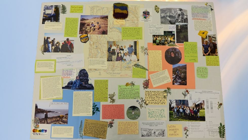 Pt 1 of the Jan memorial tapestry project (a bulletin board of notes, photos, momentos, etc)