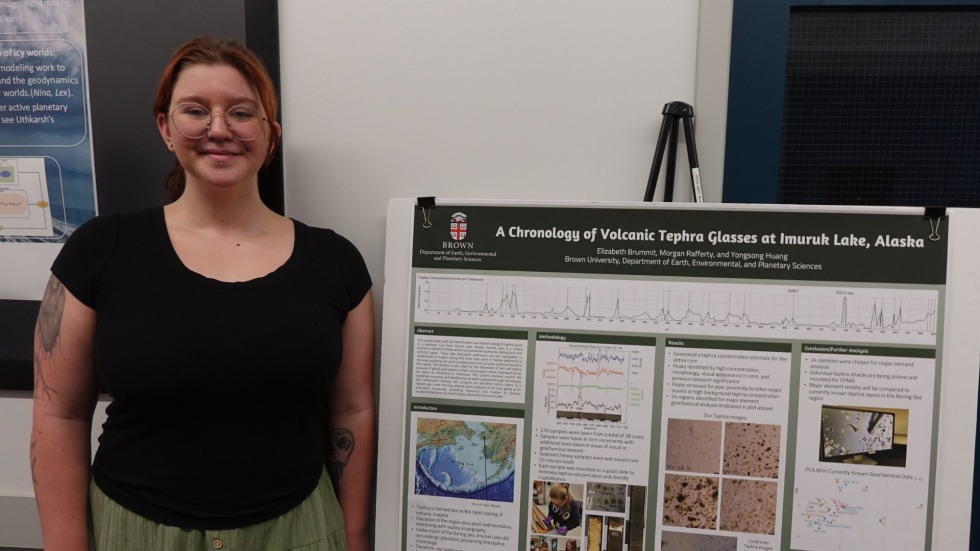 another undergrad posing beside her poster 