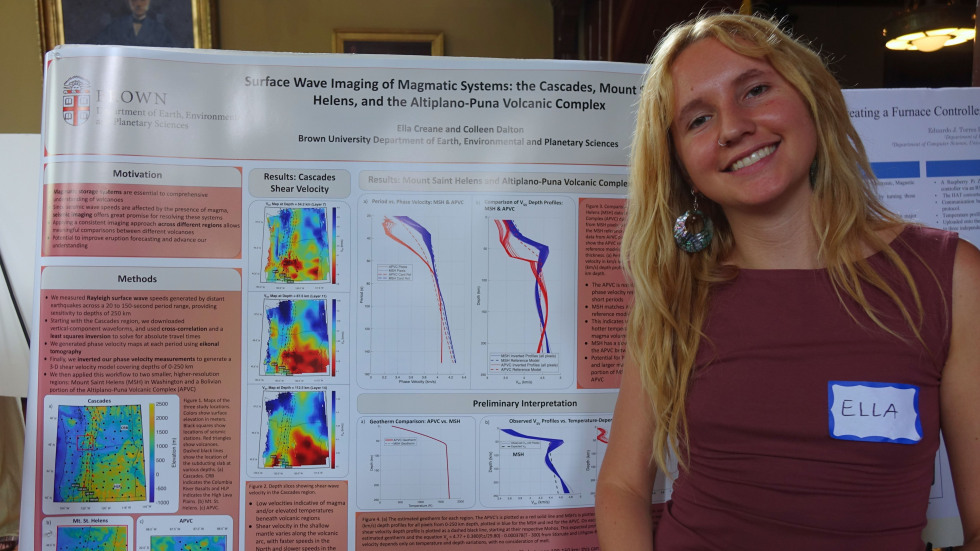 Ella Creane beside her poster 