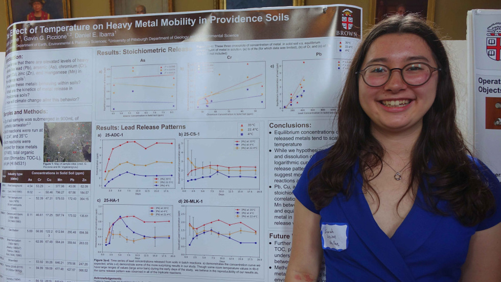 Sarah Levine beside her poster 