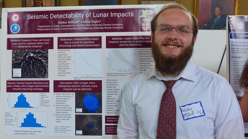 Walker Millhoff beside his poster